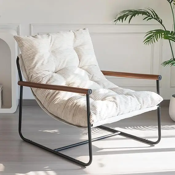 Modern Accent Chair, Comfy Living Room Chair with Metal Frame Wooden Armrest, Upholstered Armchair with Soft Cushion for Bedroo 7