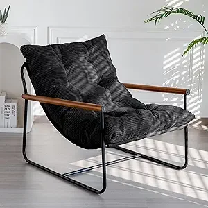 Modern Accent Chair, Comfy Living Room Chair with Metal Frame Wooden Armrest, Upholstered Armchair with Soft Cushion for Bedroo 8