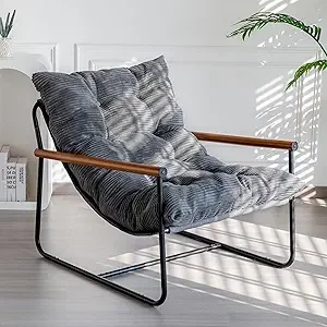 Modern Accent Chair, Comfy Living Room Chair with Metal Frame Wooden Armrest, Upholstered Armchair with Soft Cushion for Bedroo 9