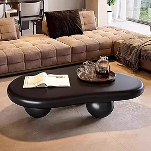 Modern Coffee Table Cloud Shape Low Coffee Table Cartoon Irregular Indoor Tea Table with 3 Ball Leg for Living Room (White, 39.4 8