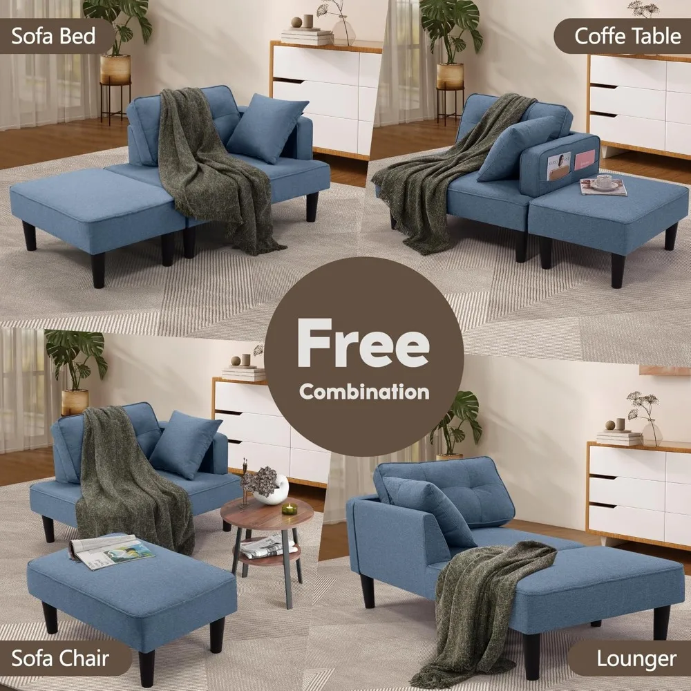 Recliner Sofa Bed, Convertible Small Sectional Couches for Living Room, Sofa Cama moderno with Chaise & 2 Pillow, Couches for S 5
