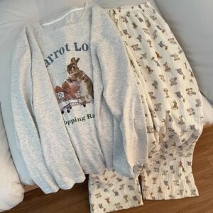 Spring and Autumn New Ladies Ins Style Pajamas Homewear Set Cartoon Girl Long-Sleeve Set 1