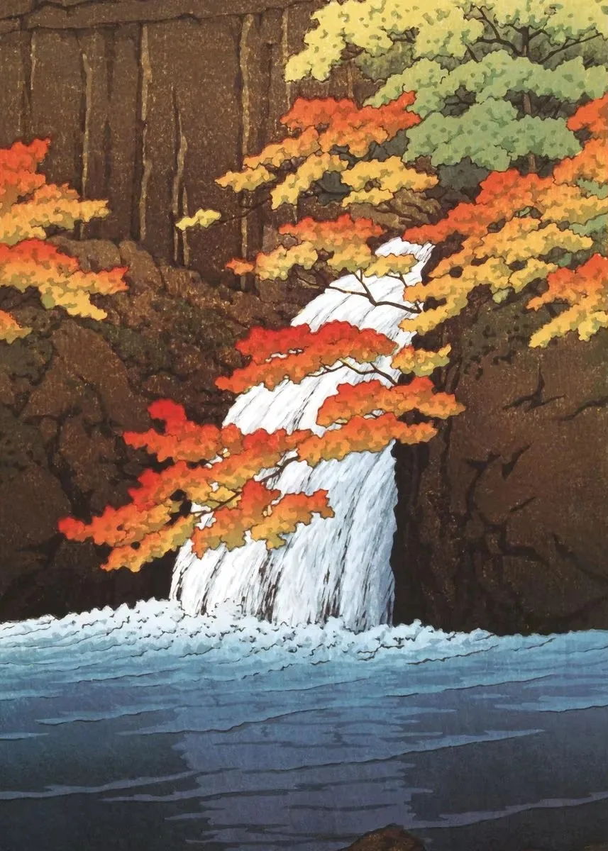 Hokusai Ukiyo-e Blue Green Japanese Waterfall Asian Landscape 11