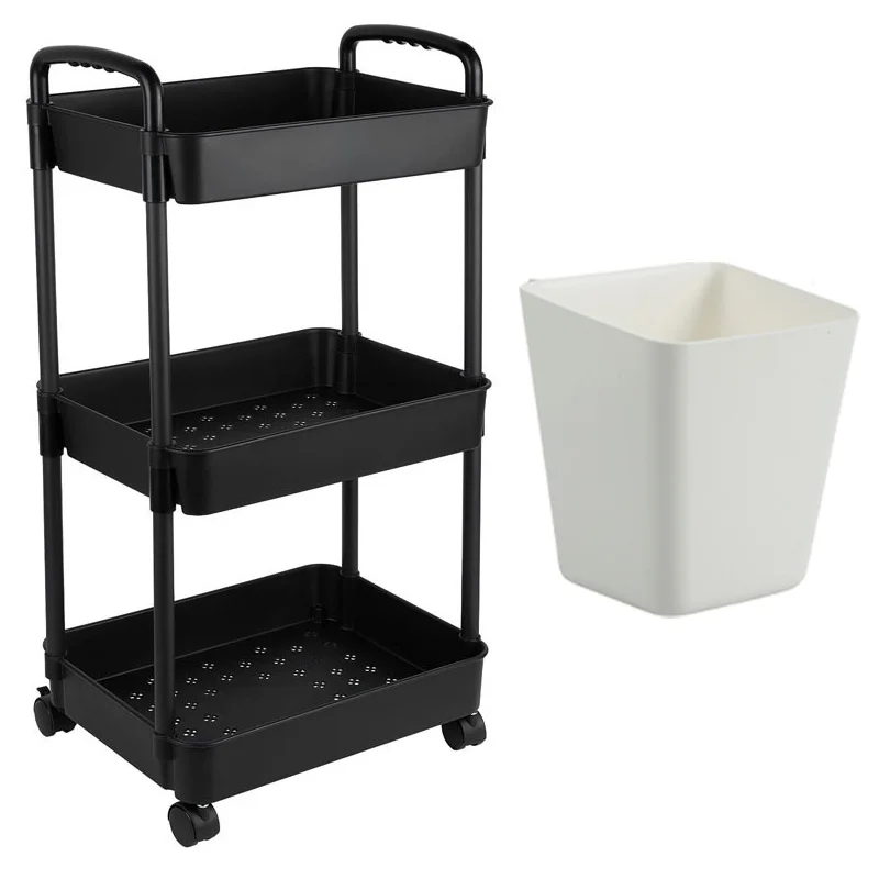 3Tier Plastic Rolling Utility Cart with Storage Bucket for Cleaning 18