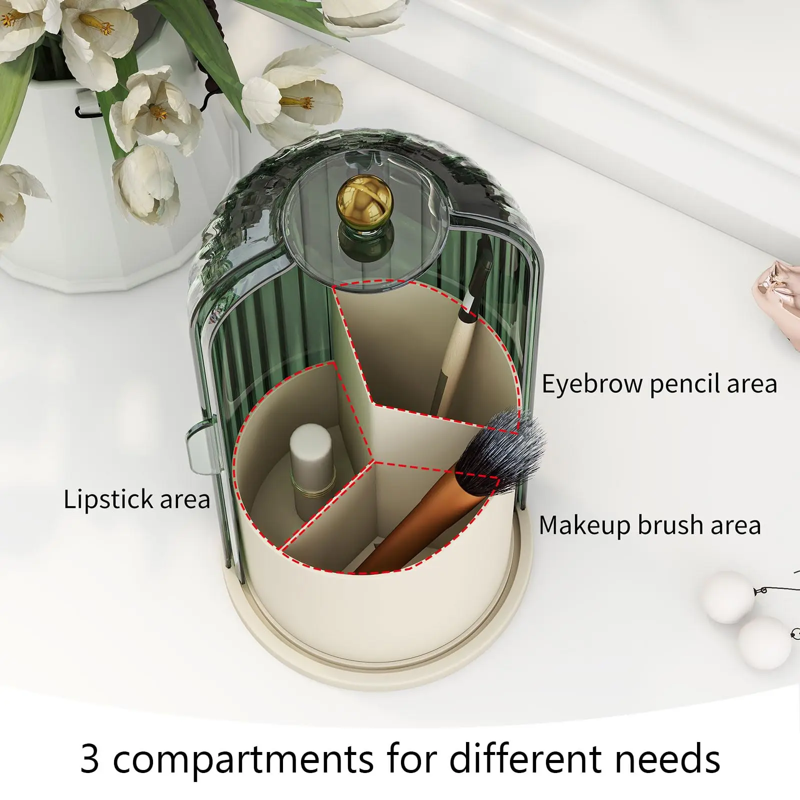 YOOLENS Makeup Brush Holder Organizer with Lid,360 Bathroom 3