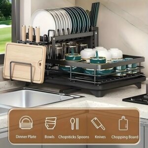 Double-tier extendable dish drainey 1