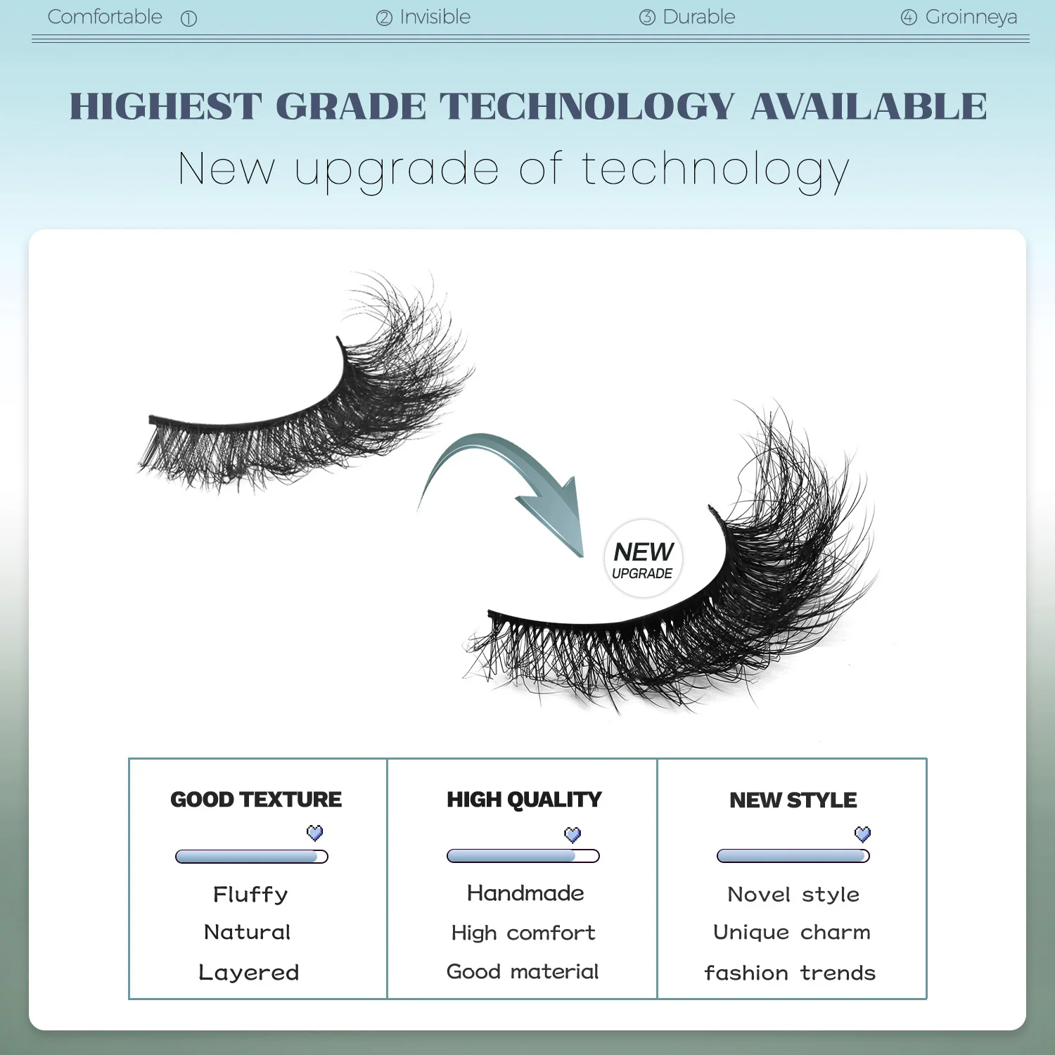 GROINNEYA Fake Lashes Fluffy Cat Eye Lashes 8D Fluffy Volume False Eyelashes 6
