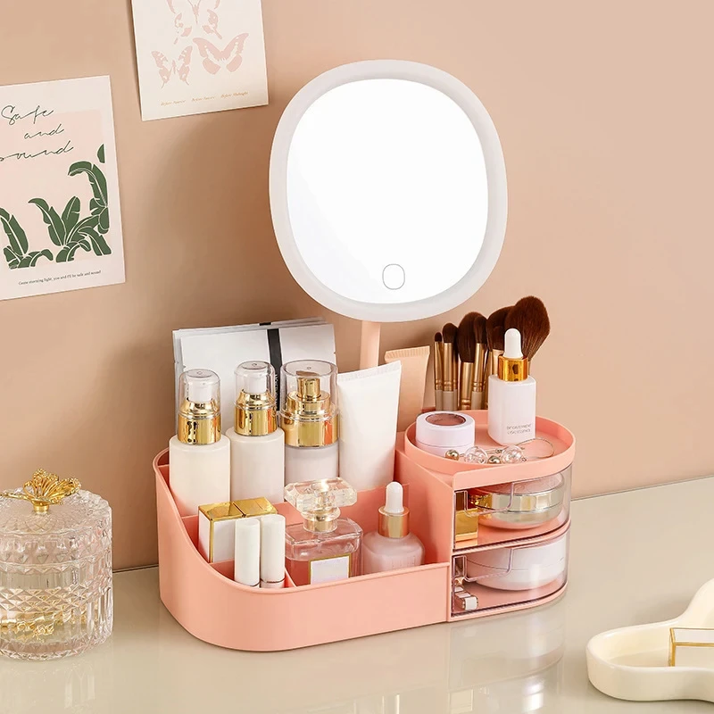 Makeup Storage Box With Mirror Desktop Dressing Table Makeup Mirror Cosmetics 7