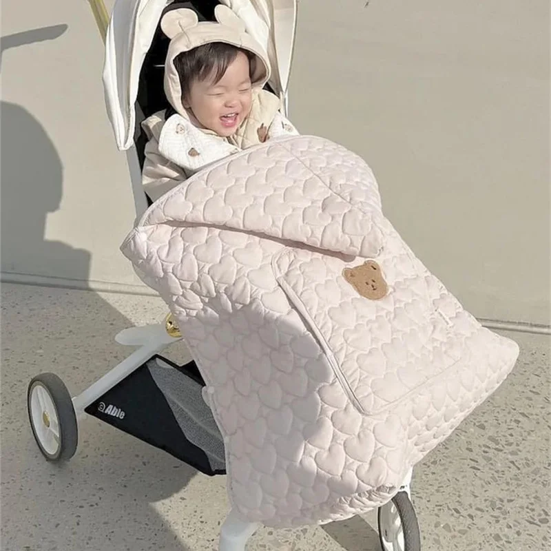 Windproof Baby Stroller Blanket Thick Fleece Sling Cover Bear Bunny Winter Newborn Swaddle Wrap Hooded Infant 4
