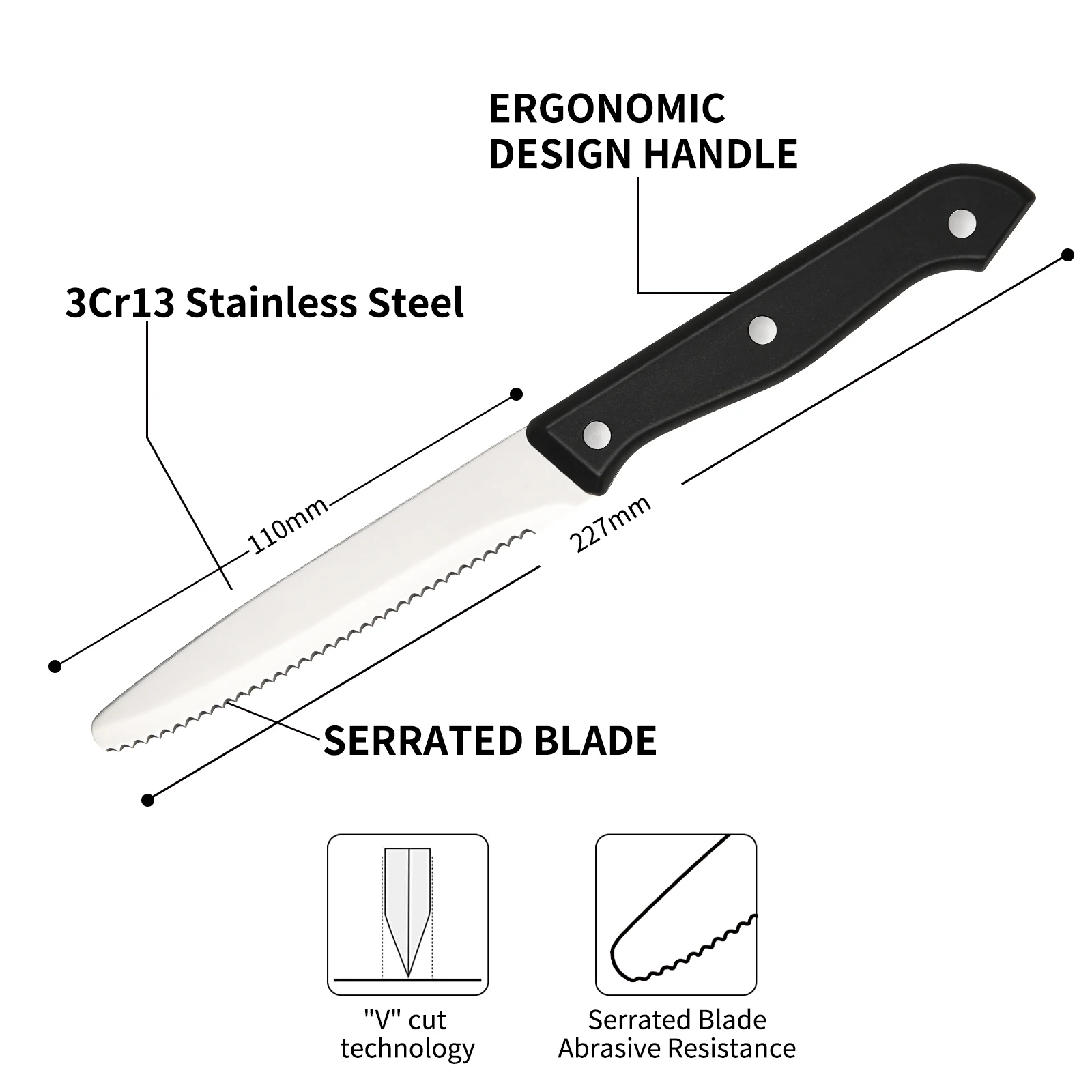 12 Pieces 4.5 Inch Steak Knives Set, Round Tip Serrated Steak Knives 3