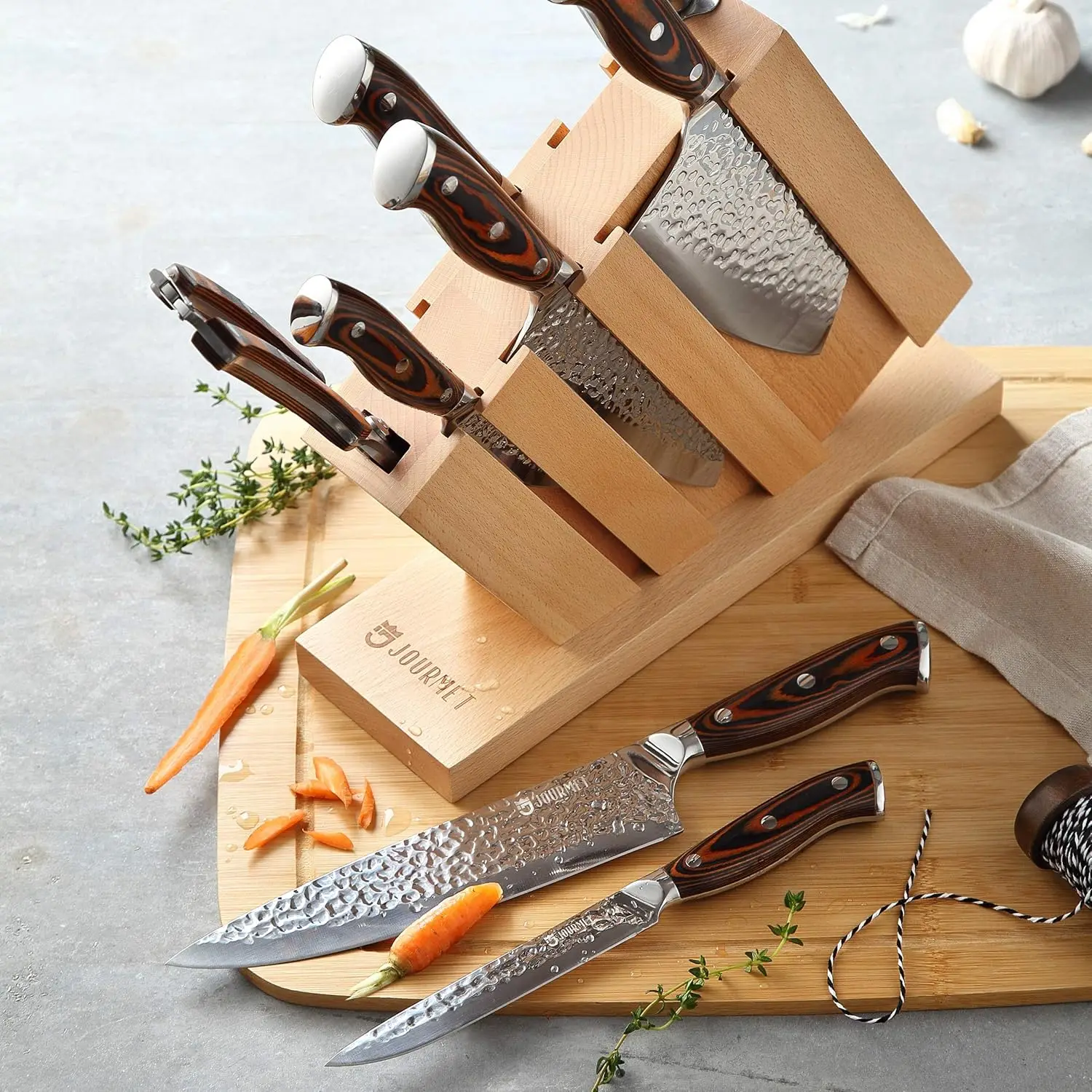 Knife Set with block, 9PC High Carbon Stainless Steel Knife Set with Pakka Wood Handle 5