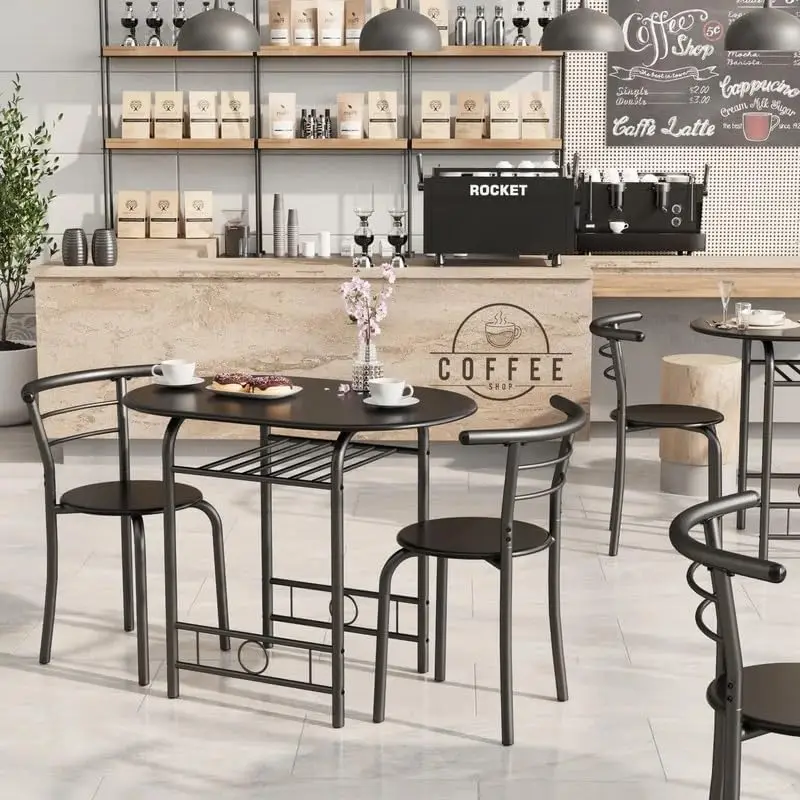 3-Piece Wooden Dining Table Set, Kitchen Breakfast Nook Sets with 2 Chairs 2