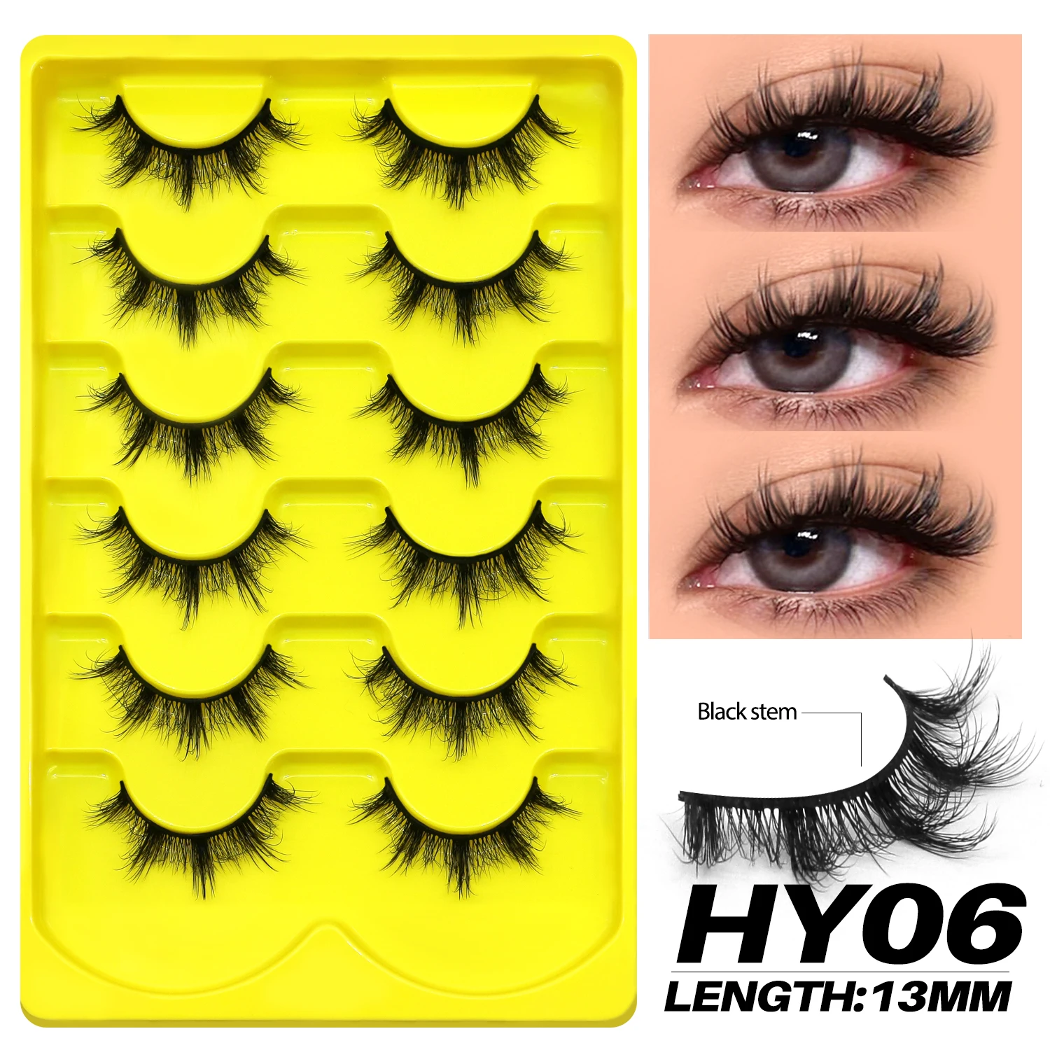 GROINNEYA Fake Lashes Fluffy Cat Eye Lashes 8D Fluffy Volume False Eyelashes 8