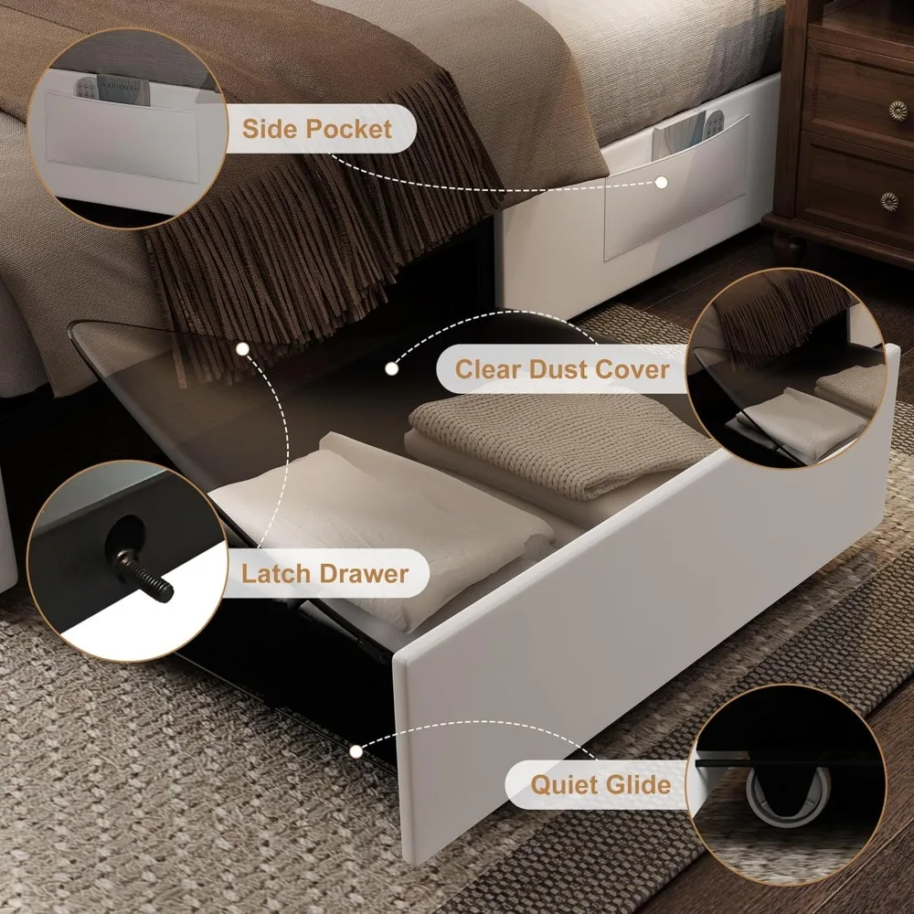 LED Bed Frame with 2 Drawers, PU Upholstered Platform Bed 5