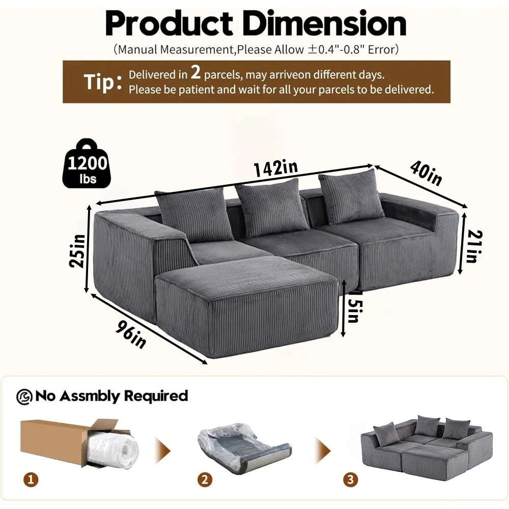 Sectional boneless Couch with L-Shape 5