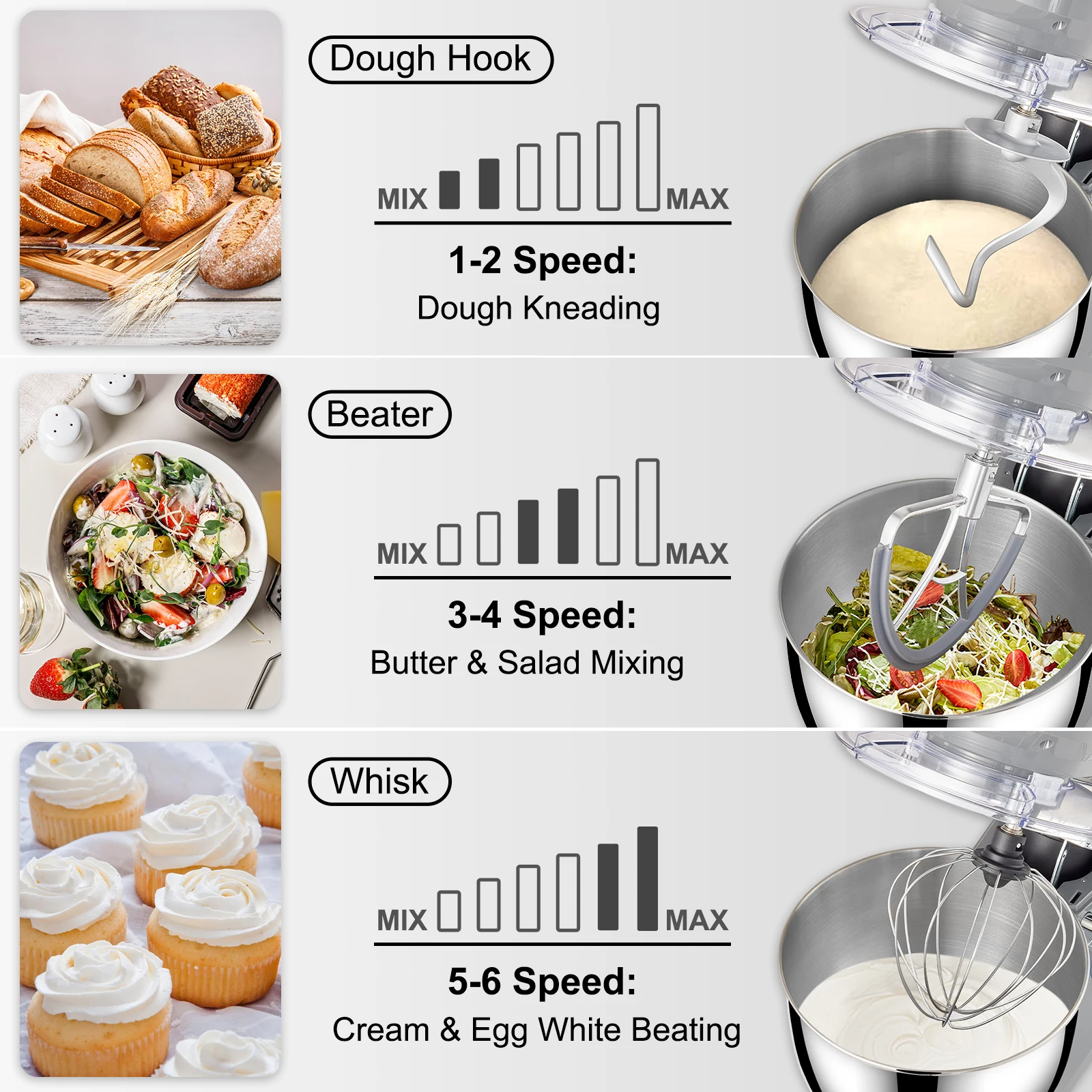SucceBuy 5.5/7LElectric Stand Mixer with 6Speeds 3