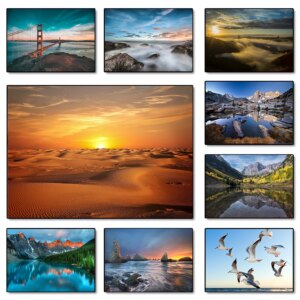 Sunset Mountains Sky Posters Sea Landscape Canvas Painting Natural Scenery Wall 1