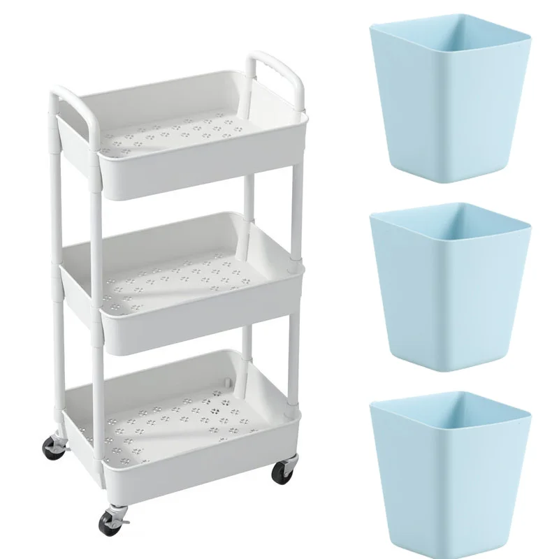 3Tier Plastic Rolling Utility Cart with Storage Bucket for Cleaning 15