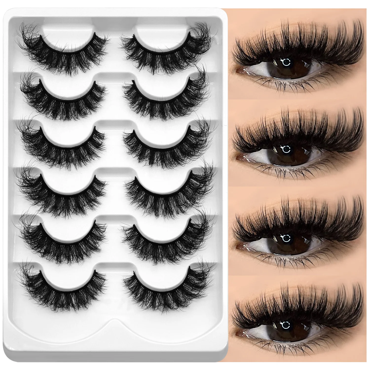 GROINNEYA Fake Lashes Fluffy Cat Eye Lashes 8D Fluffy Volume False Eyelashes 3