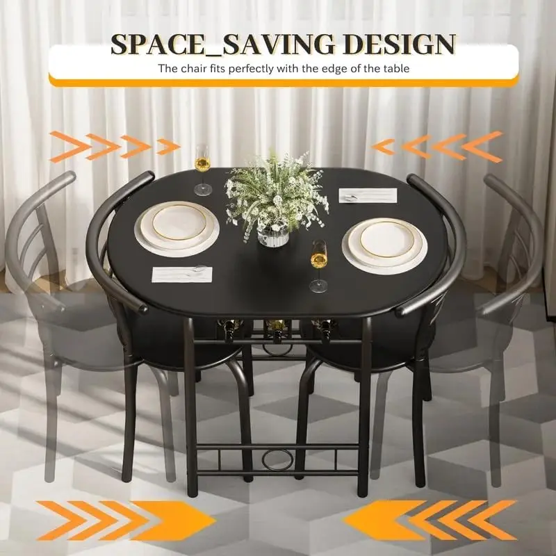 3-Piece Wooden Dining Table Set, Kitchen Breakfast Nook Sets with 2 Chairs 4