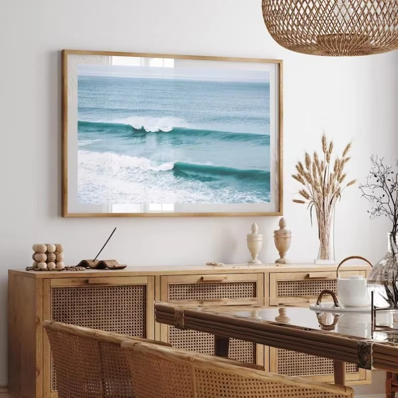 Modern Blue Ocean Waves Surf Poster Summer Seascape Coastal Beach 3