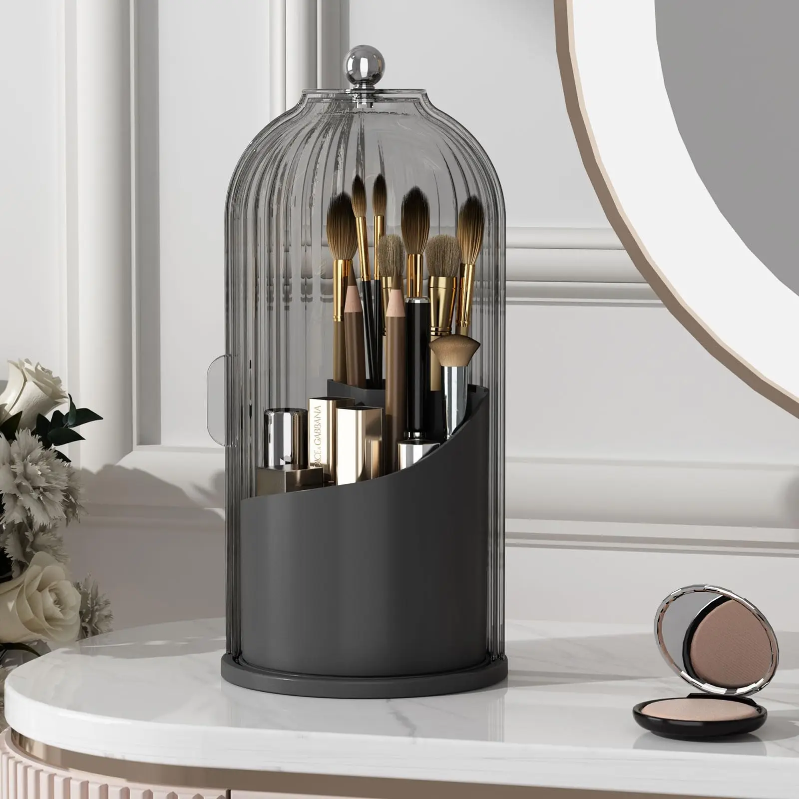YOOLENS Makeup Brush Holder Organizer with Lid,360 Bathroom 11