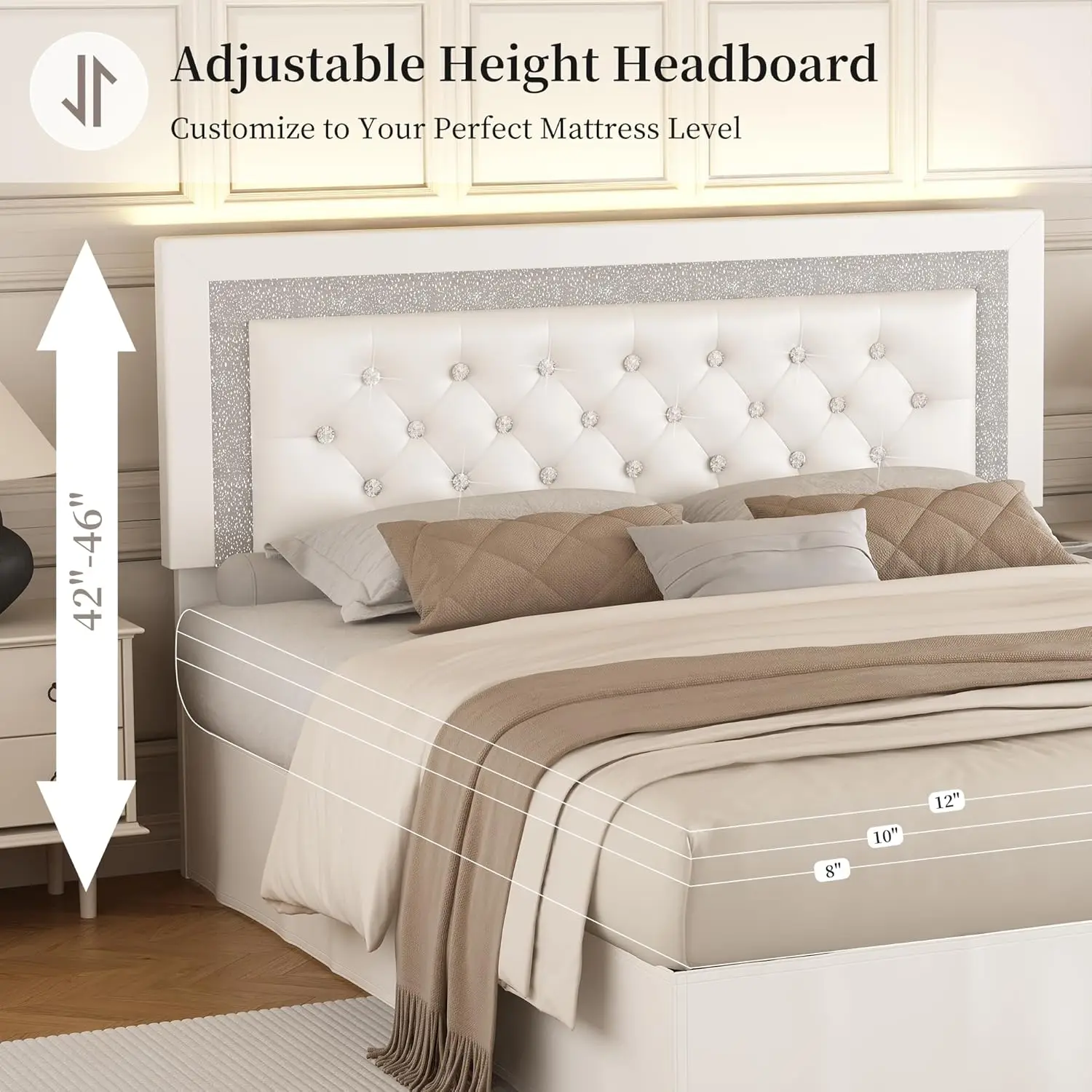 Queen Bed Frame With Adjustable Headboard, Upholstered Platform Bedframe 5