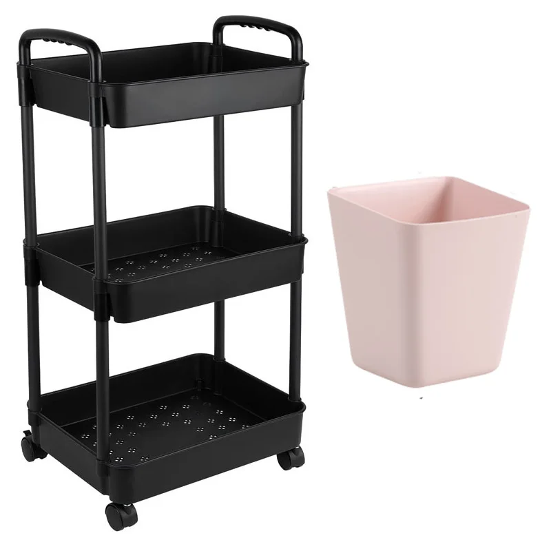 3Tier Plastic Rolling Utility Cart with Storage Bucket for Cleaning 19