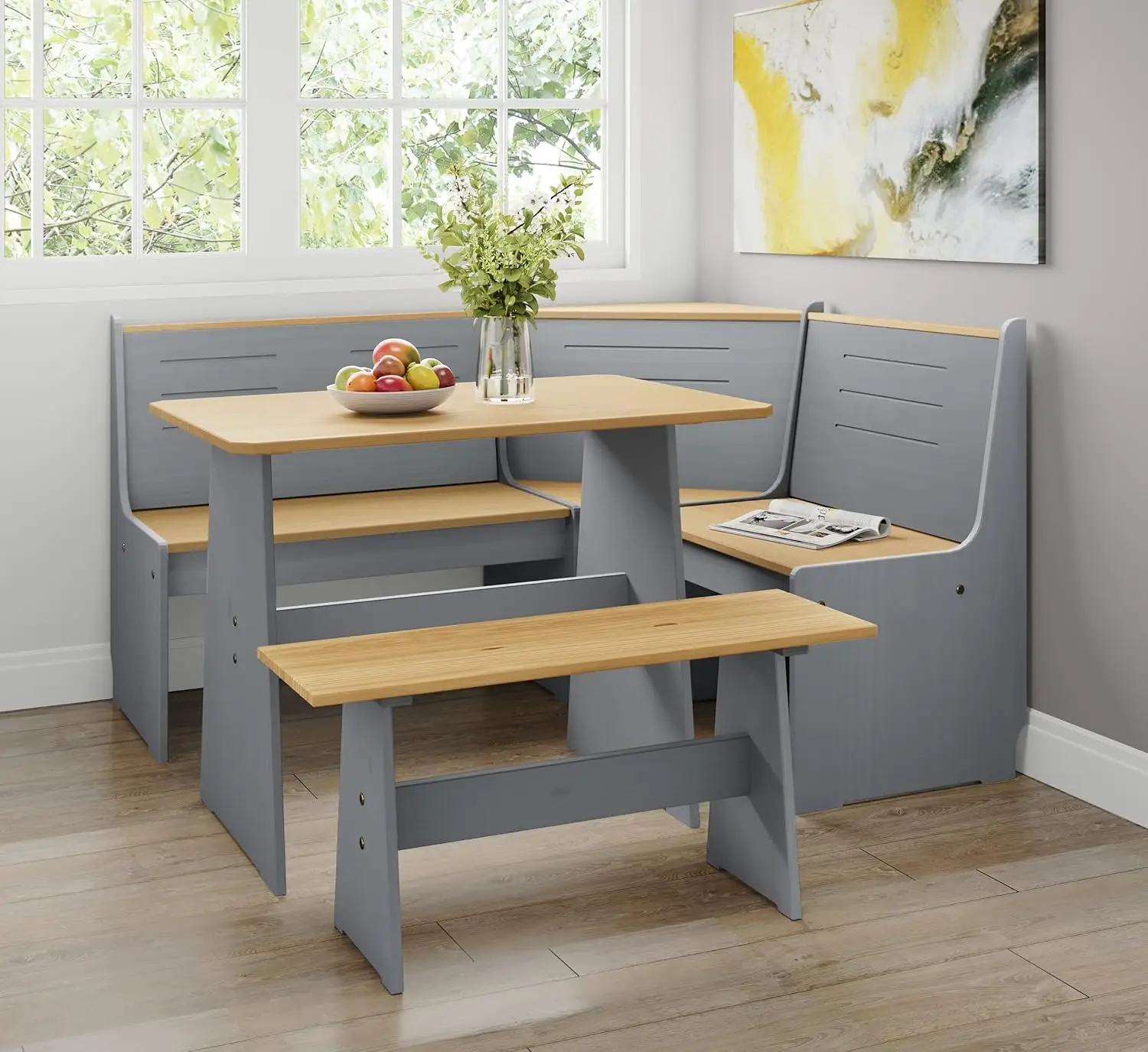Breakfast Nook Corner Dining Table Kitchen Bench Chair Set 8