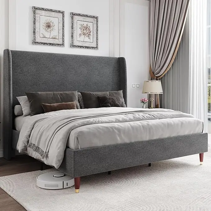 Jocisland King Upholstered Platform Bed Frame with 51.2 9