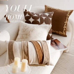 30x50/45x45CM Light Luxury Throw Pillow Cover Brown French Stamping 1