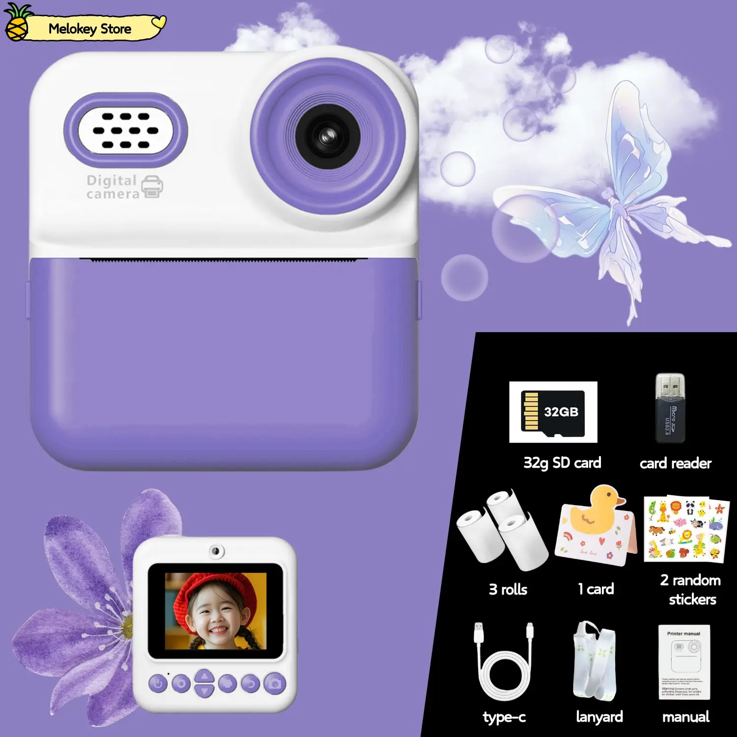 Kids Digital Camera Photo Printer with Game Cute Mini Digital Video 10