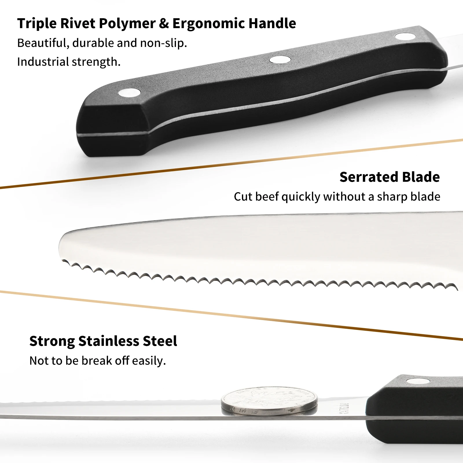 12 Pieces 4.5 Inch Steak Knives Set, Round Tip Serrated Steak Knives 4