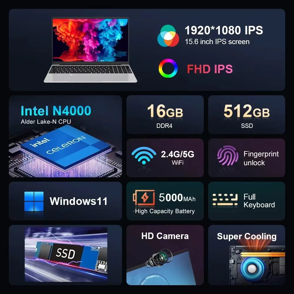 Windows 11 Pro 15.6 laptop Intel celeron 2