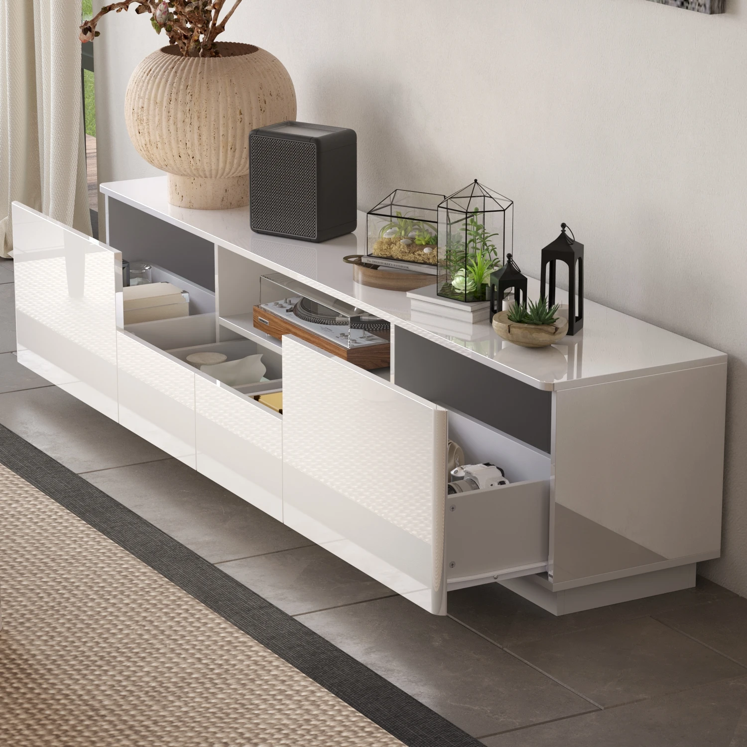 FUFU&GAGA Modern TV Stand with LED Light 4