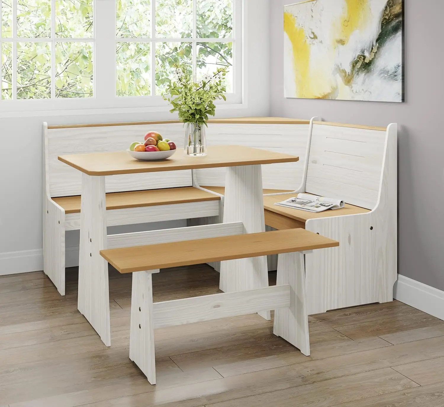 Breakfast Nook Corner Dining Table Kitchen Bench Chair Set 10