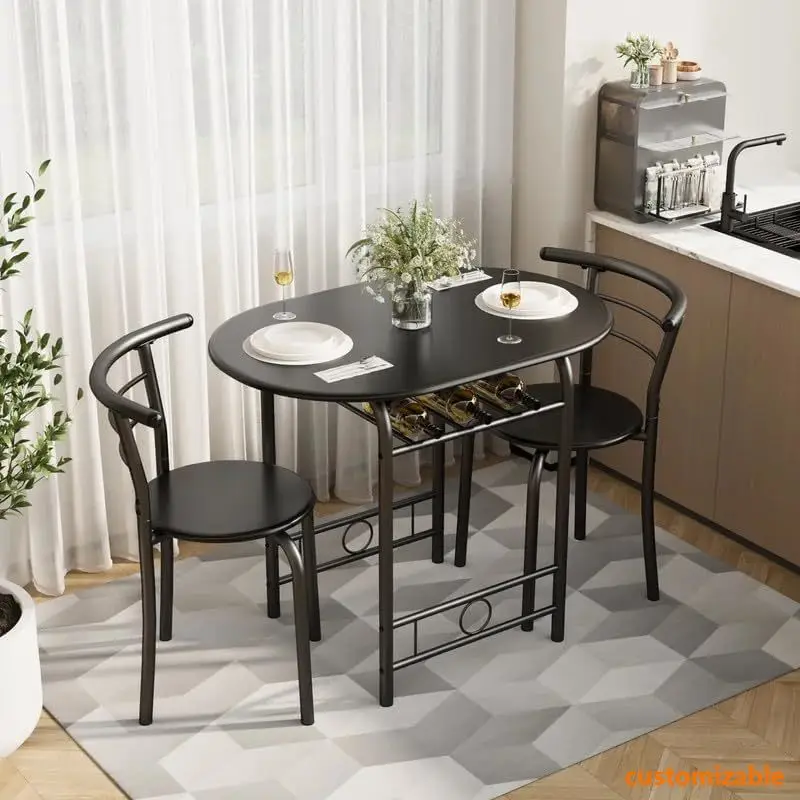 3-Piece Wooden Dining Table Set, Kitchen Breakfast Nook Sets with 2 Chairs 1