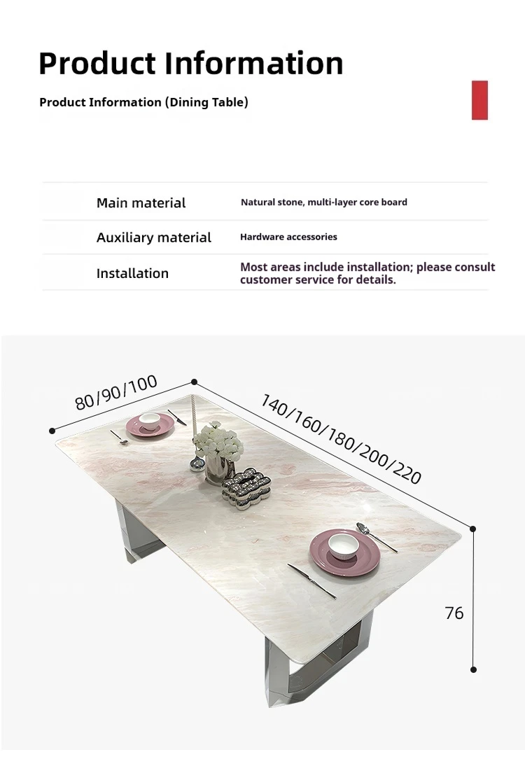 Italian Pink Diamond Marble Table, Rose Rainbow Stone Long Dining Table 5