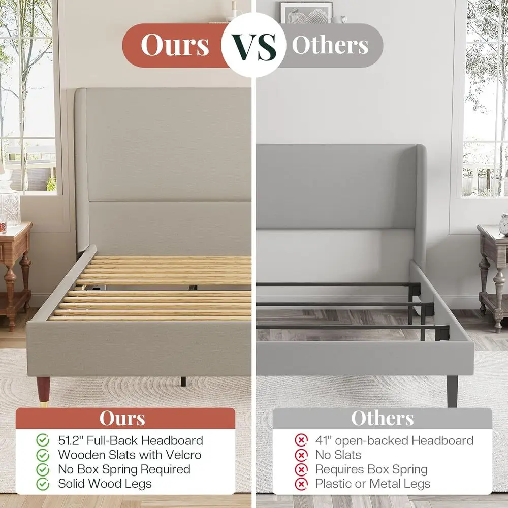 Jocisland King Upholstered Platform Bed Frame with 51.2 5