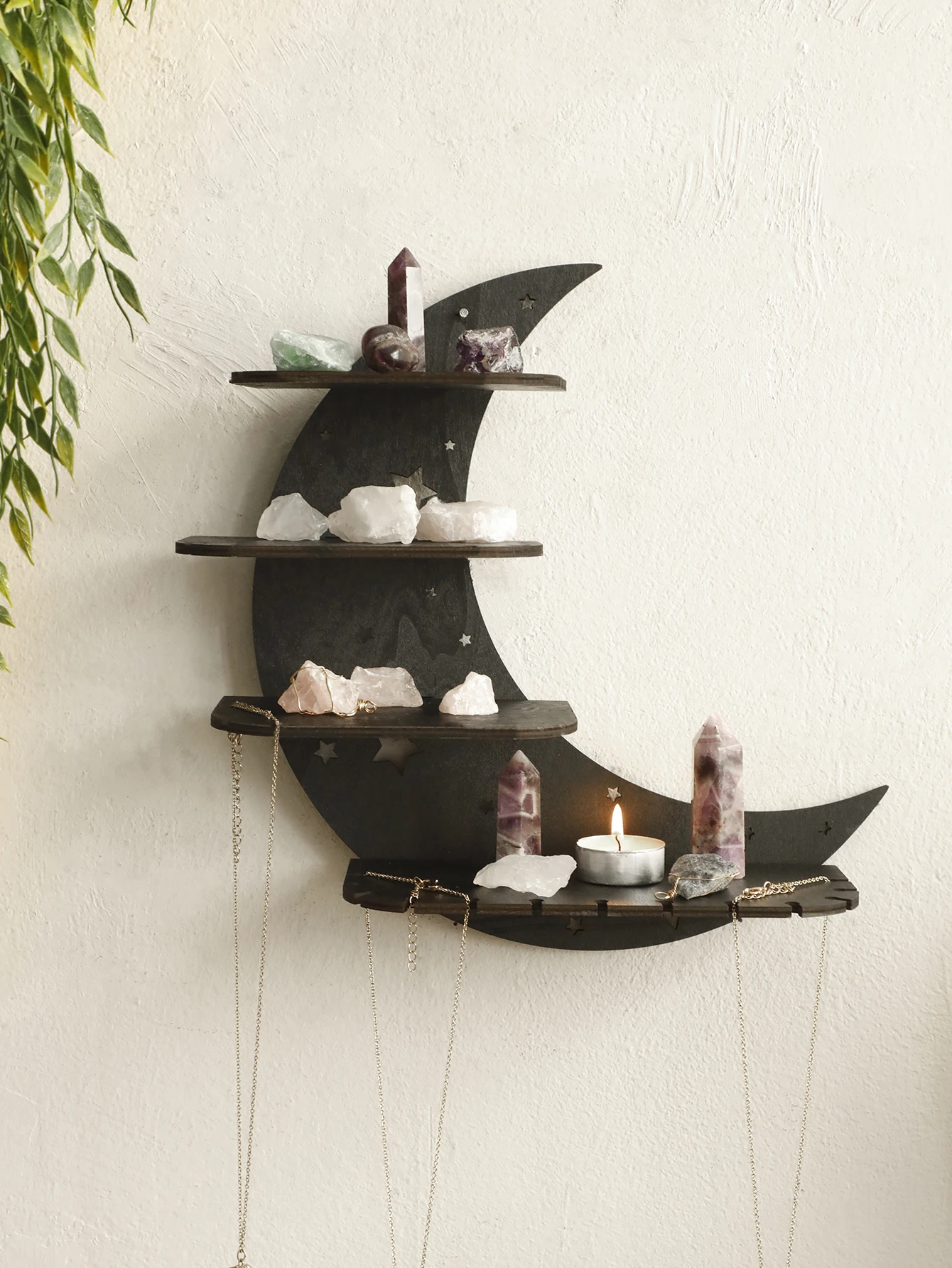 30/39cm Black Moon Wall Shelves 4-tier Wood Floating Wall Shelf 1