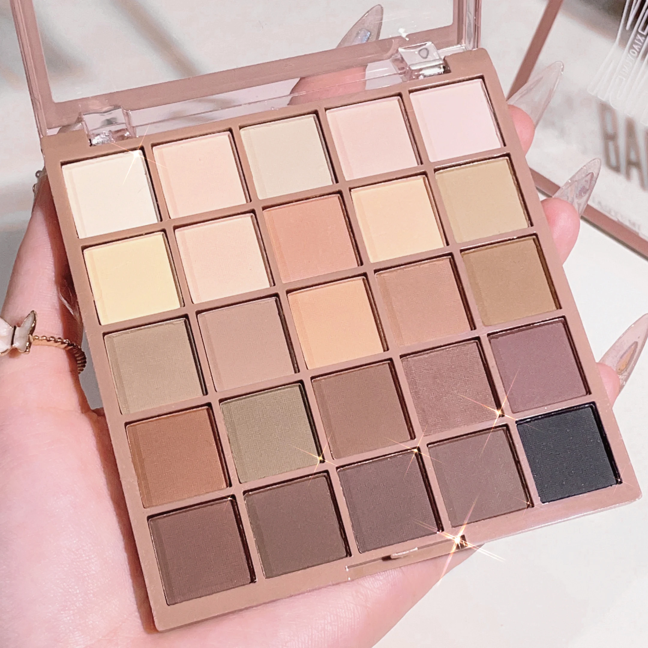 25 color eyeshadow palette - matte and shimmer, high pigmy brown nude, 6