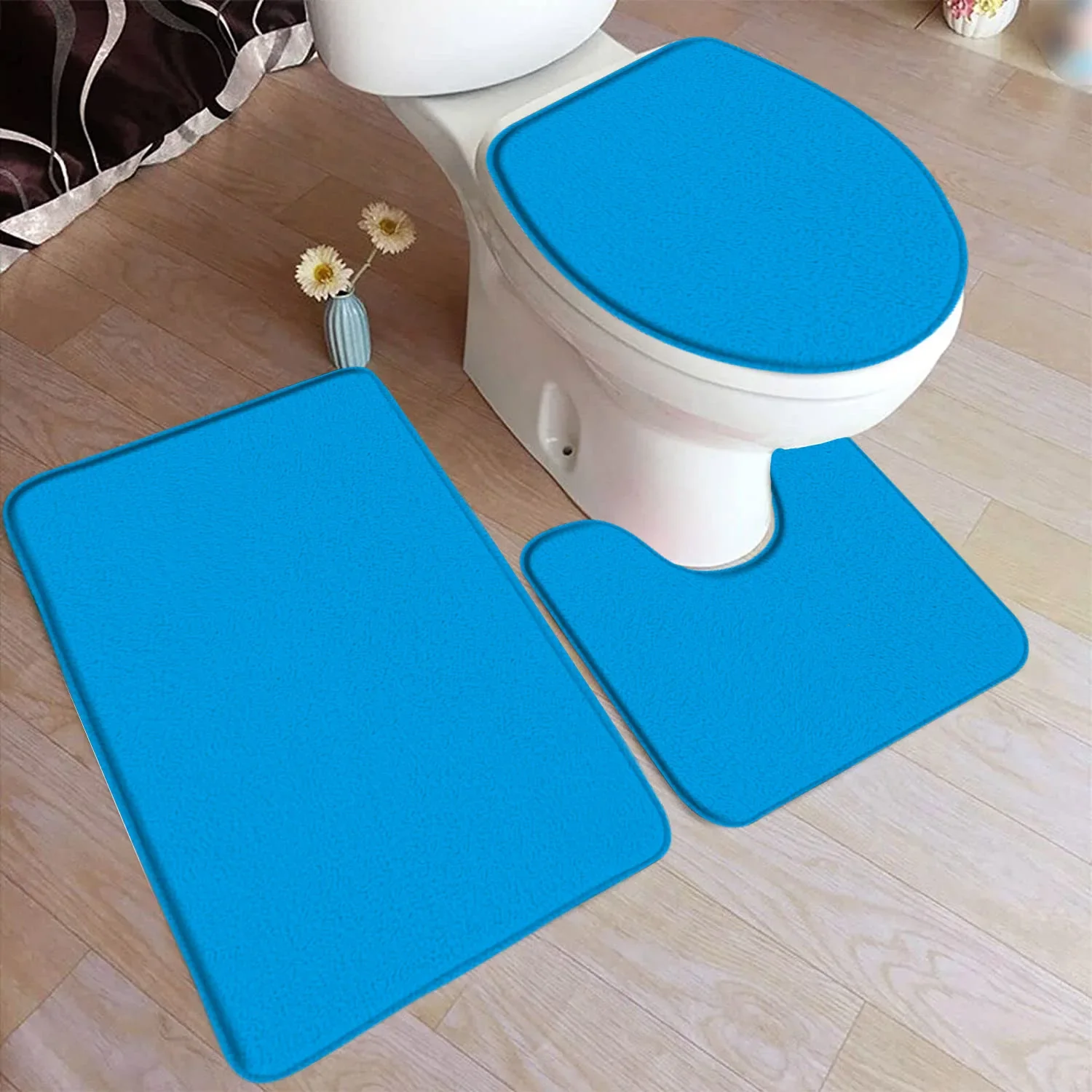 Black Bath Mat Set Modern Solid Colour Home Doormat Carpet Flannel Bathroom Decor Floor 3