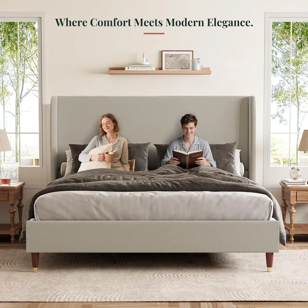 Jocisland King Upholstered Platform Bed Frame with 51.2 4