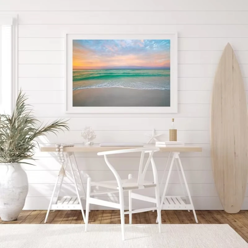 Modern Blue Ocean Waves Surf Poster Summer Seascape Coastal Beach 2