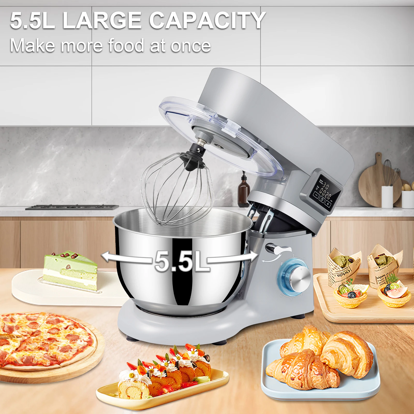 SucceBuy 5.5/7LElectric Stand Mixer with 6Speeds 6