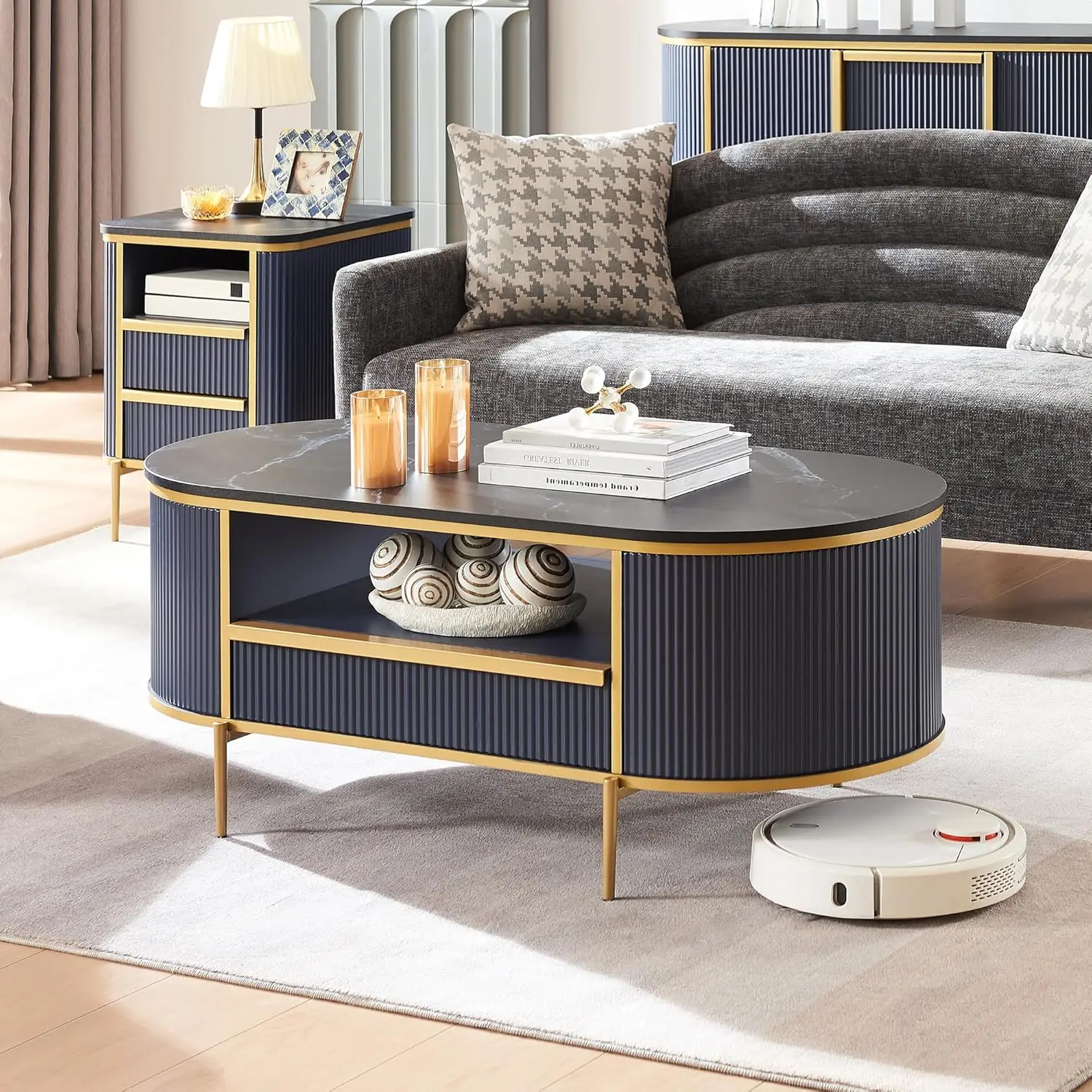 Modern Fluted Coffee Table, 48' 1
