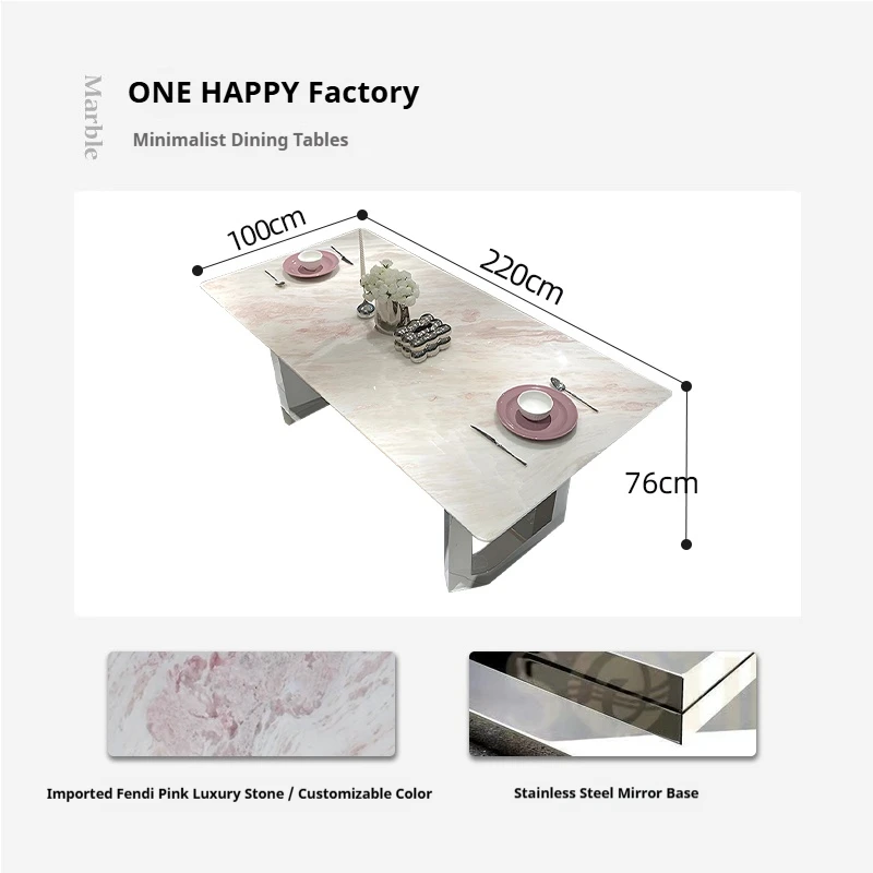 Italian Pink Diamond Marble Table, Rose Rainbow Stone Long Dining Table 11