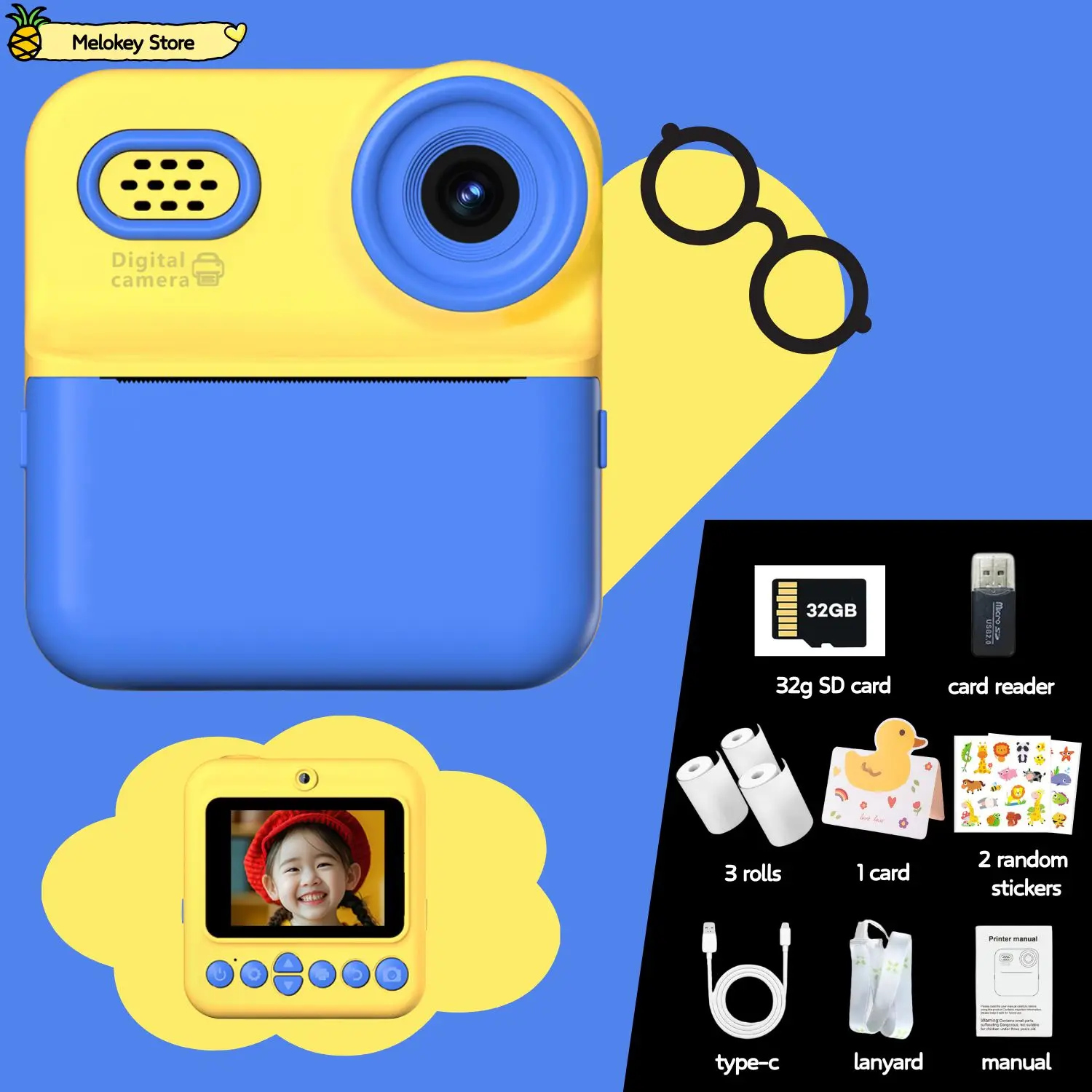 Kids Digital Camera Photo Printer with Game Cute Mini Digital Video 16