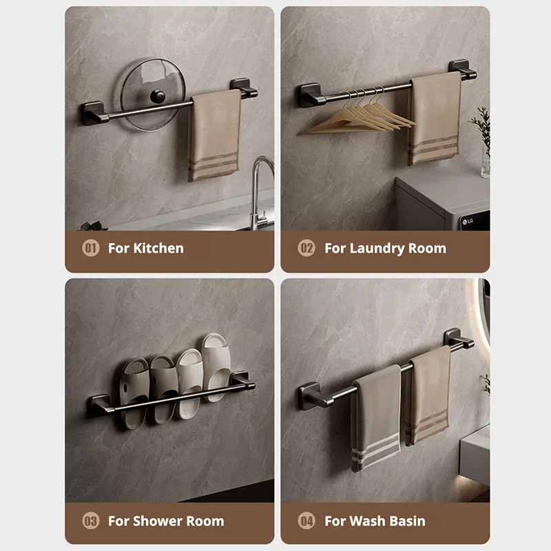 Self-Adhesive Bathroom Towel Rack Holder Rod 4