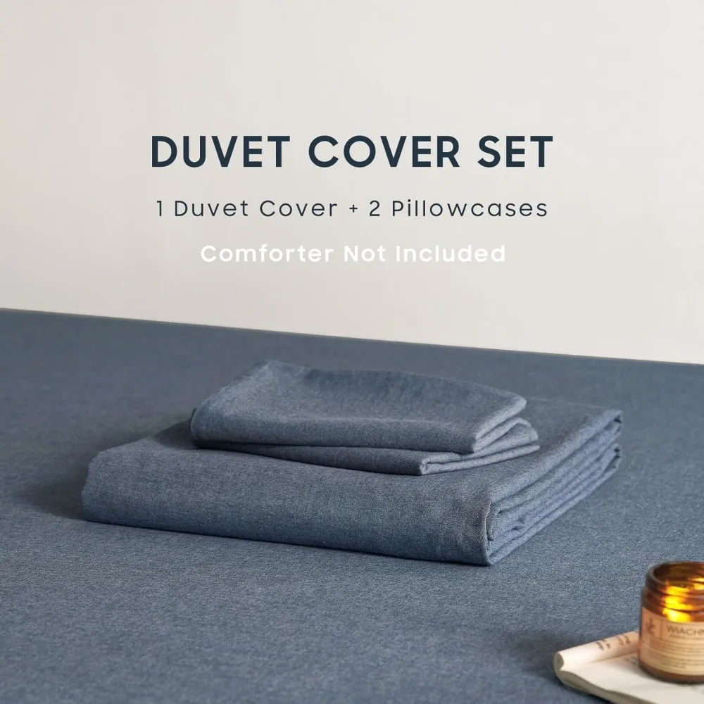 Queen Size Chambray Denim Blue Cotton Duvet Cover Set - 2